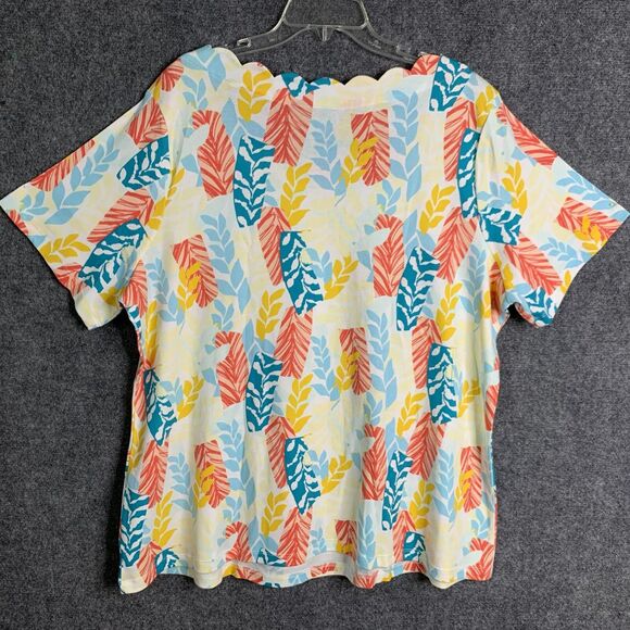 Kim Rogers Knit Top Plus Sz 2X Short Sleeve Tropical Leaf Pattern Scalloped Neck - Picture 5 of 10